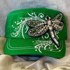 Hat~Rhinestone~Dragonfly~Cadet style~adjustable velcro back